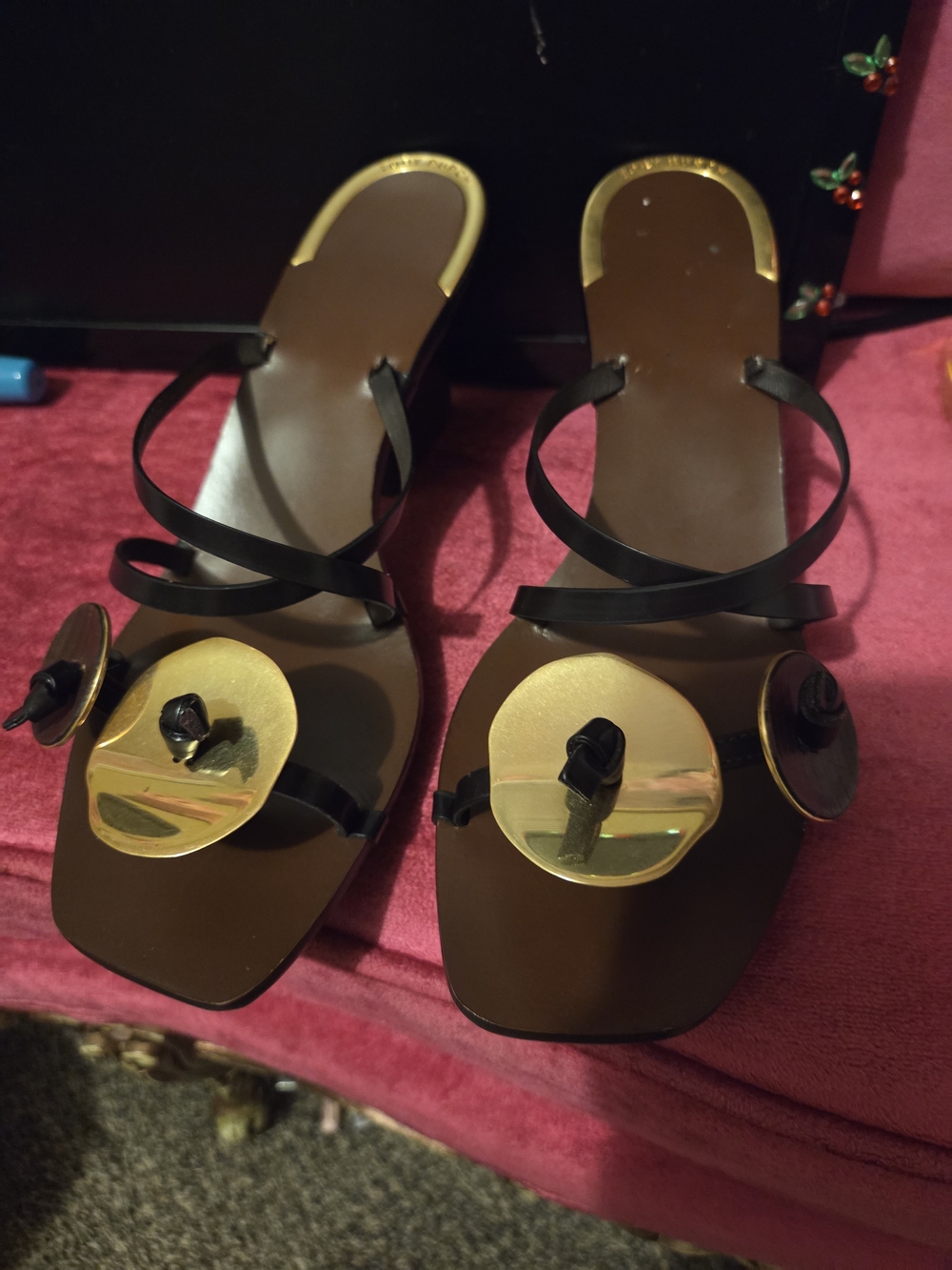 Women’s Black and Gold Decorative Slide Sandals - Picture 2 of 4